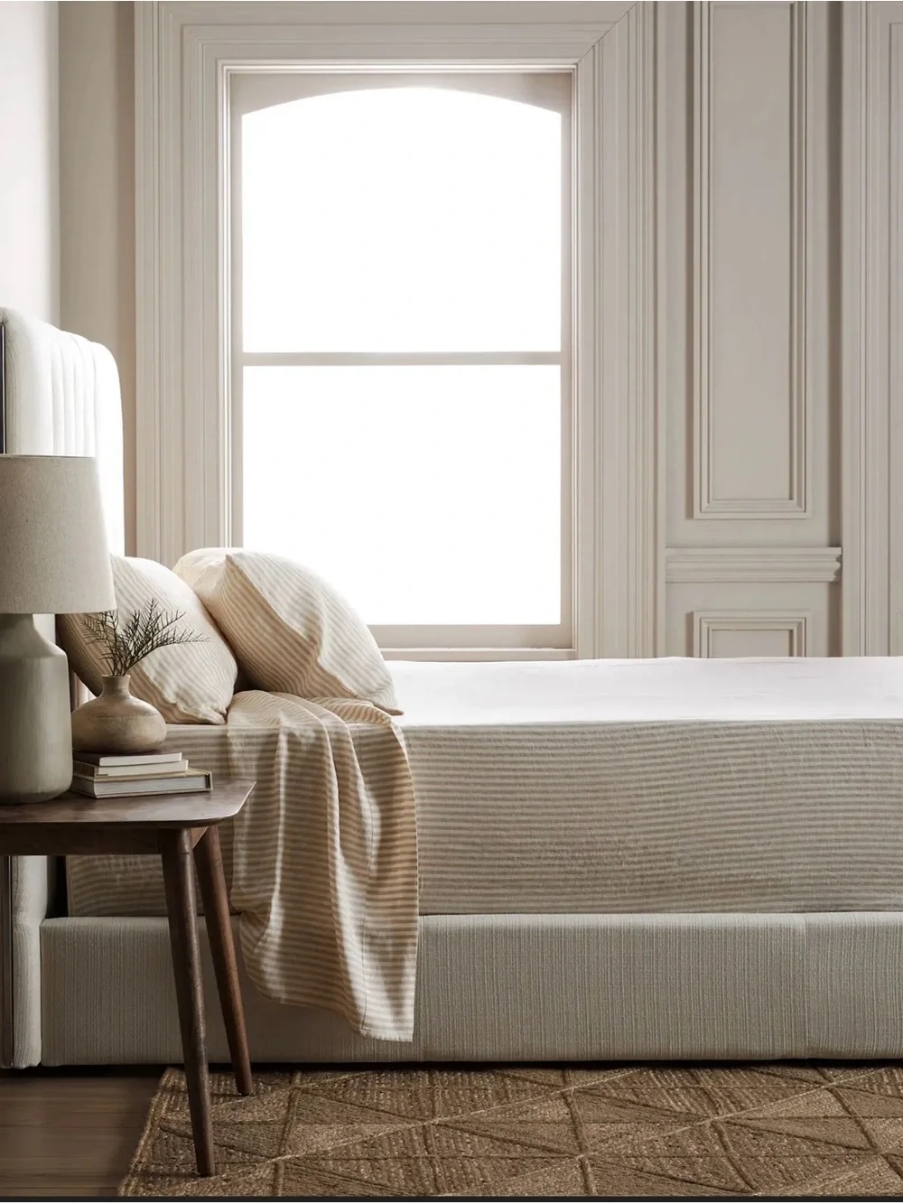 Quince European Linen Striped Sheet Set in Natural and White King 230